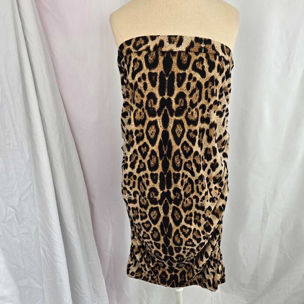 Leopard Print Strapless Dress Size XXL Ruched Sides Bodycon Mob Wife VFshow
